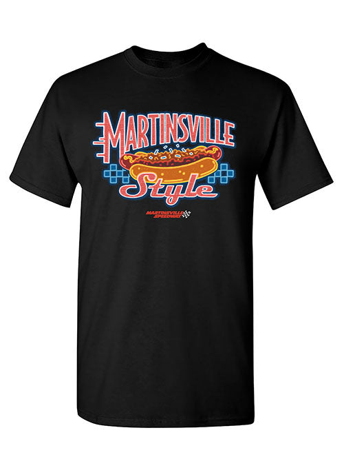 Martinsville Speedway Martinsville Style Hot Dog T-Shirt in Black - Front View