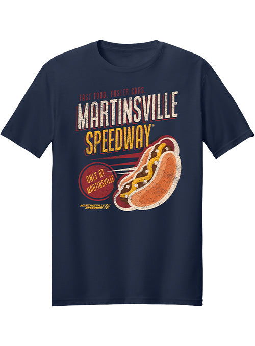 Martinsville Speedway Hot Dog T-Shirt in Blue - Front View