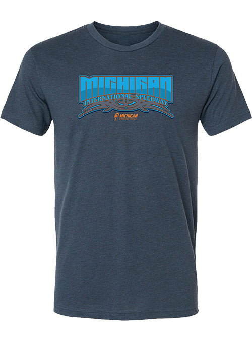 Michigan International Speedway Logo Design Tri-Blend T-Shirt in Blue - Front View