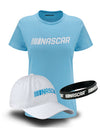 Ladies NASCAR Sky Blue Hat/Tee Combo - Bundle Front View