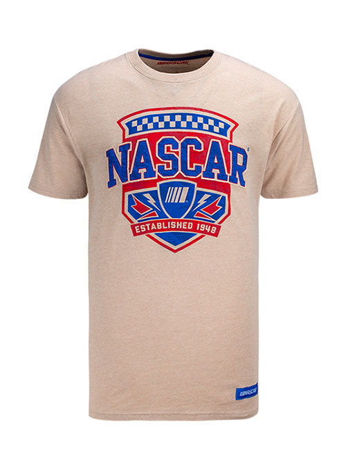 NASCAR Shield Applique T-Shirt in Tan - Front View