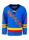 NASCAR Hockey Jersey in Blue, Red and Yellow - Front View