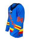 NASCAR Hockey Jersey in Blue, Red and Yellow - Angled Left Side View View