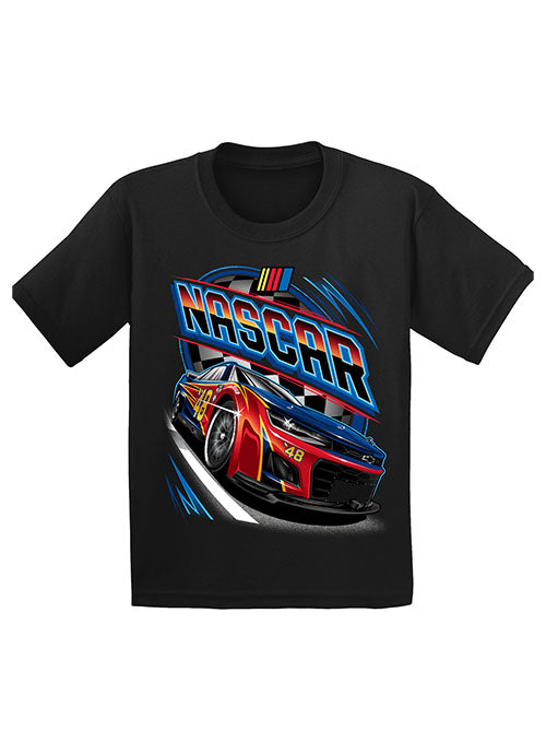 Youth NASCAR Action Car T-Shirt in Black - Front View