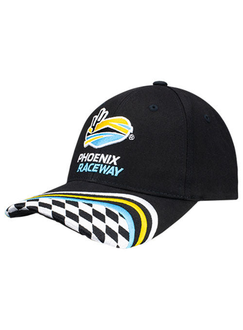 Phoenix Checkered Stripe Hat in Black - Angled Left Side View