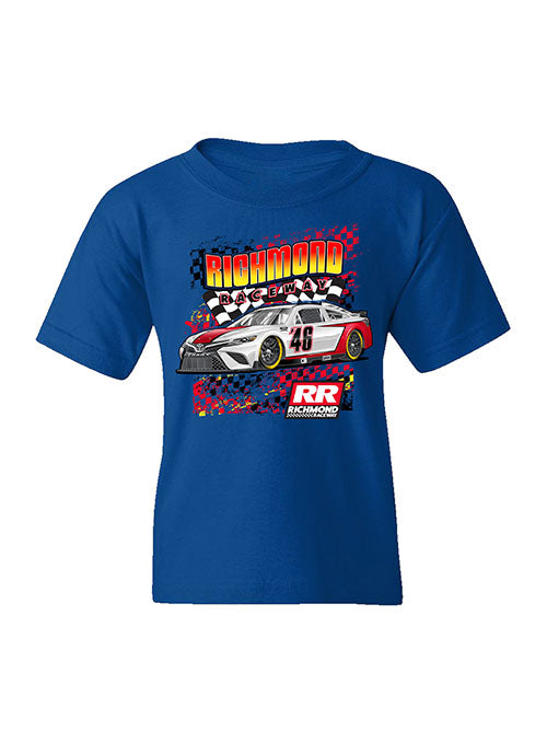 Richmond Raceway Youth Checkered T-Shirt in Blue - Front View