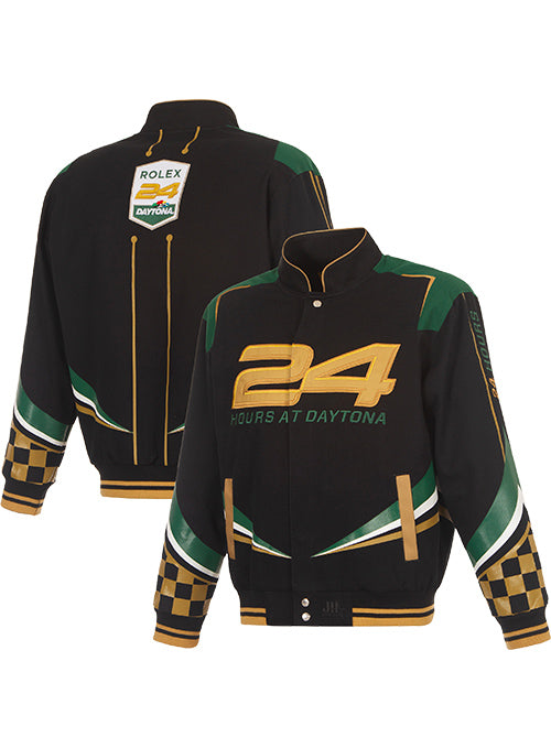Rolex 24 at Daytona Twill Jacket In Black, Gold & Green - Combined Front & Back View