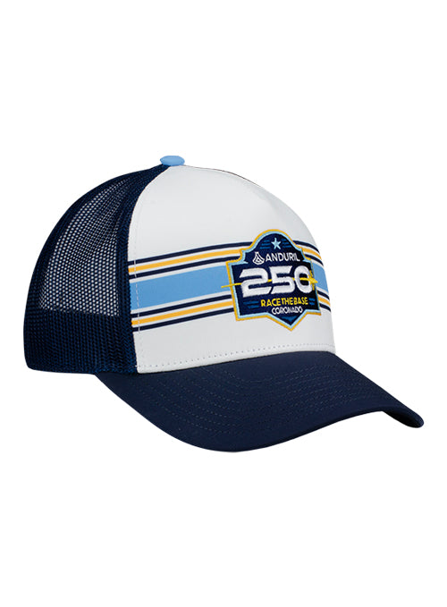 2026 San Diego Anduril 250 Coronado Striped Trucker Hat in White - Front Right View