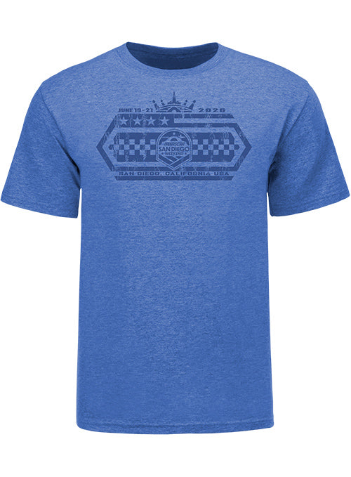 2026 San Diego Weekend Tonal Racing Car T-Shirt in Blue - Front View