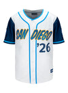 2026 San Diego Weekend Baseball Jersey In White & Blue - Front View