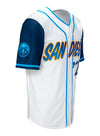 2026 San Diego Weekend Baseball Jersey In White & Blue - Front Right Sleeve View