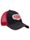 Talladega Retro Denim Hat in Red and Black - Angled Right Side View