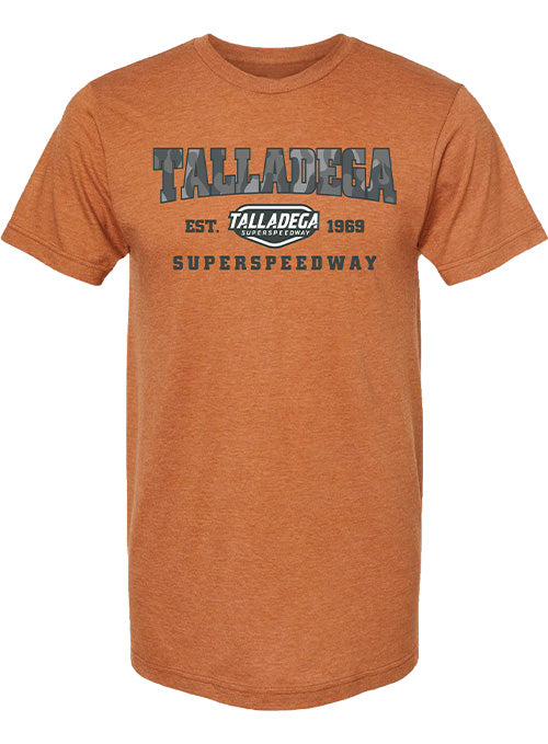Talladega Superspeedway Collegiate Camo T-Shirt in Orange - Front View