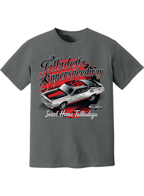 Talladega Superspeedway Retro Car T-Shirt in Grey - Front View