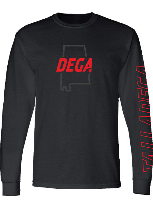 Talladega Superspeedway DEGA State Outline Long Sleeve Shirt in Black - Front View