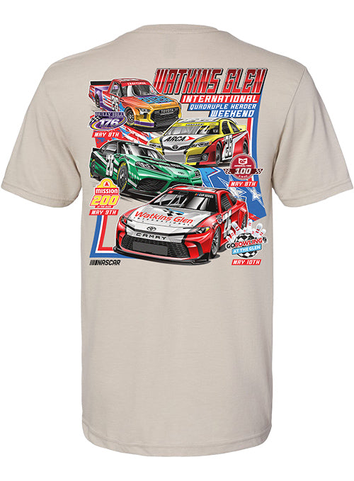 2026 Watkins Glen International Quadruple Header T-Shirt In Tan - Back View