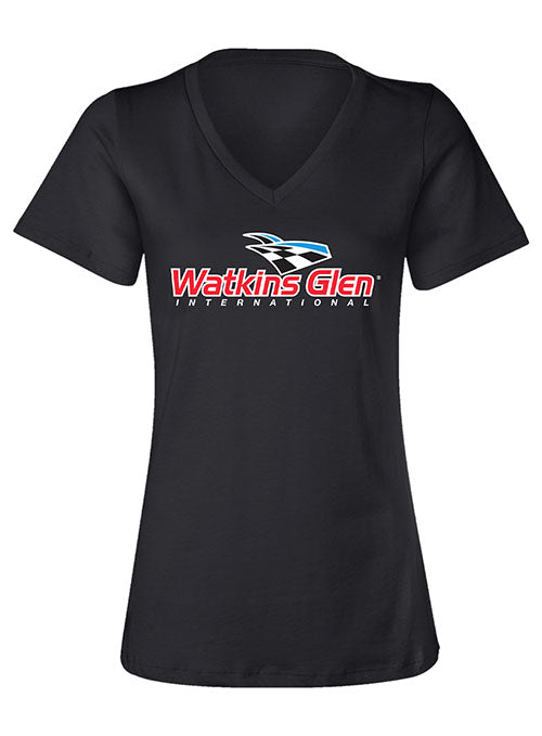 Ladies Watkins Glen Logo V-Neck in Black - Front View