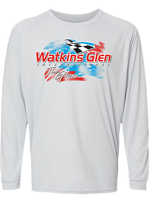 Watkins Glen International Logo Performance Long Sleeve Shirt in White  - Front View