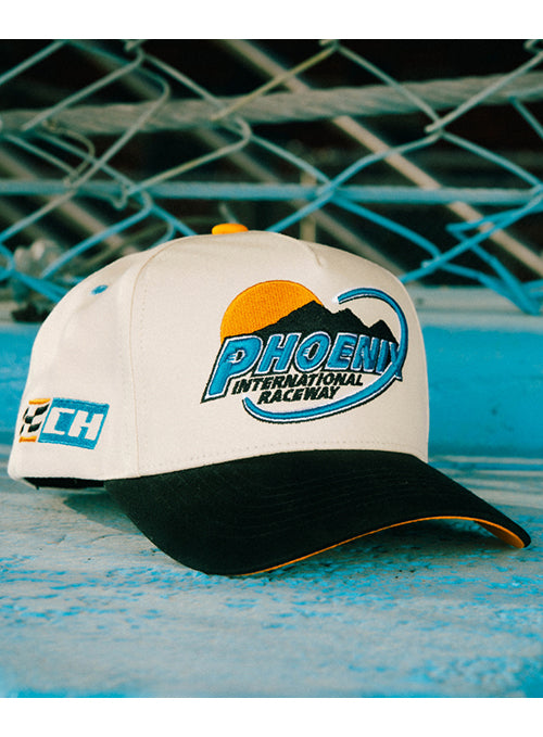 Common Hype x NASCAR Phoenix International Raceway Retro Hat In White & Black - Front View