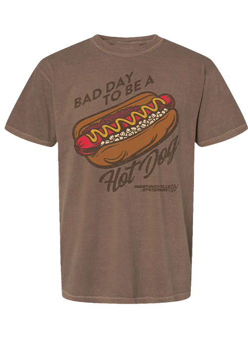 Martinsville Speedway Hot Dog T-Shirt in Brown - Front View