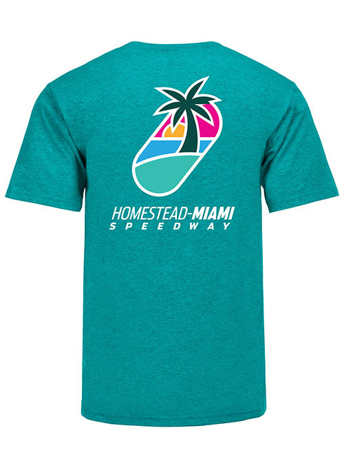 Homestead-Miami Logo T-shirt in Heather Sea Green - Back View
