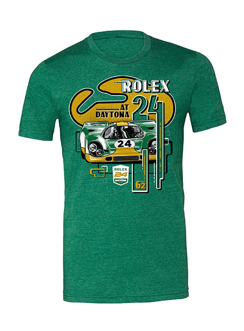 2023 Rolex 24 Hours at Daytona Throwback T-Shirt in Heather Grass Green - Front View
