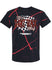 Ladies Short Track Splatter T-Shirt in Black - Front View