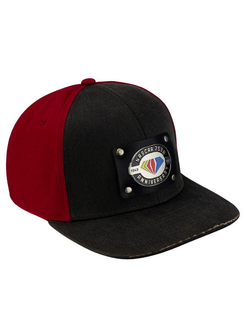 NASCAR 75th Anniversary Enamel Badge Hat in Black and Red - Right Side View