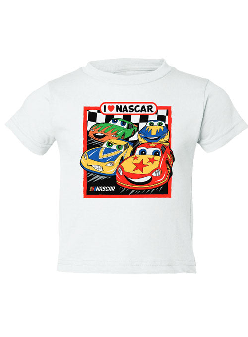 Toddler I Heart NASCAR T-Shirt in White - Front View