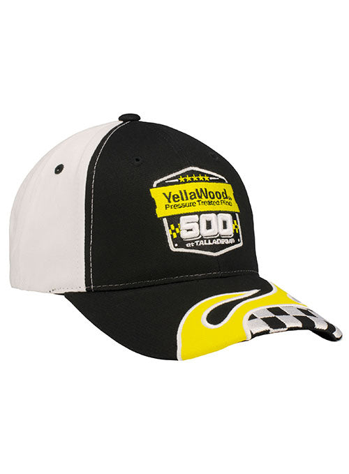 2022 YellaWood 500 Checkered Flames Hat in Black and White - Right Side View