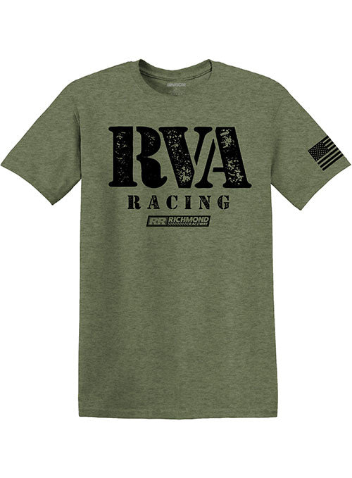 RVA Racing T-Shirt in Heather Military Green - Front View