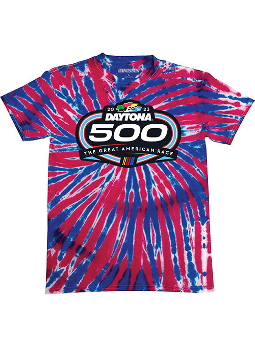 2023 Daytona 500 Tie Dye T-Shirt in Red, White and Blue - Front View