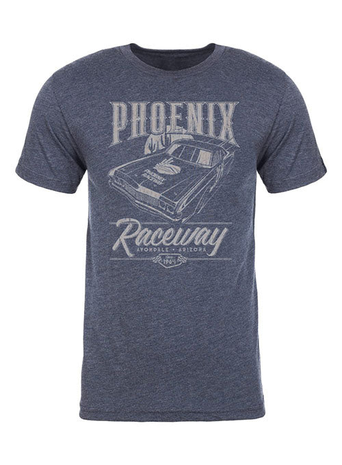 Phoenix Raceway Retro Car T-shirt in Vintage Navy - Front View