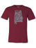 Talladega State Outline T-shirt in Crimson & Grey - Front View