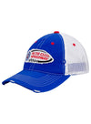 Auto Club Distressed Mesh Hat in Blue and White - Left Side View
