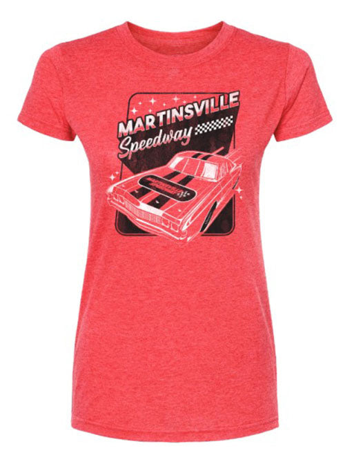 Ladies Martinsville Retro Car T-Shirt in Heather Red - Front View