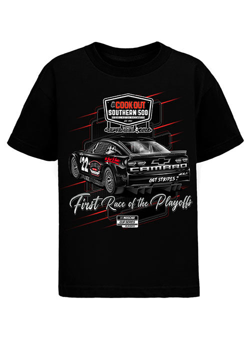 2022 Youth Cookout Southern 500 Ghost Car T-Shirt in Black - Front View