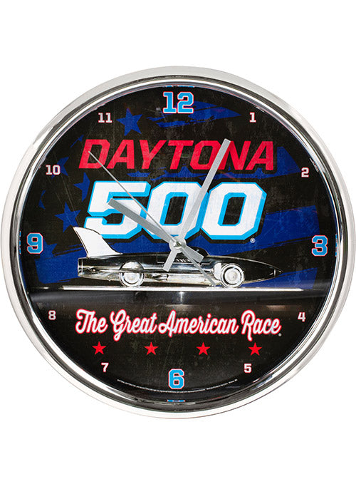 Daytona 500 Chrome Wall Clock - Front View