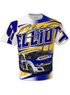 Chase Elliott Sublimated T-Shirt in White, Blue and Yellow - Front View