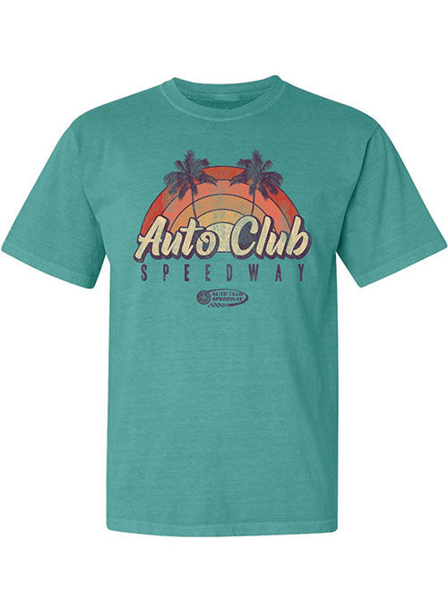 Auto Club Sunset Palm's T-Shirt in Seafoam- Front View