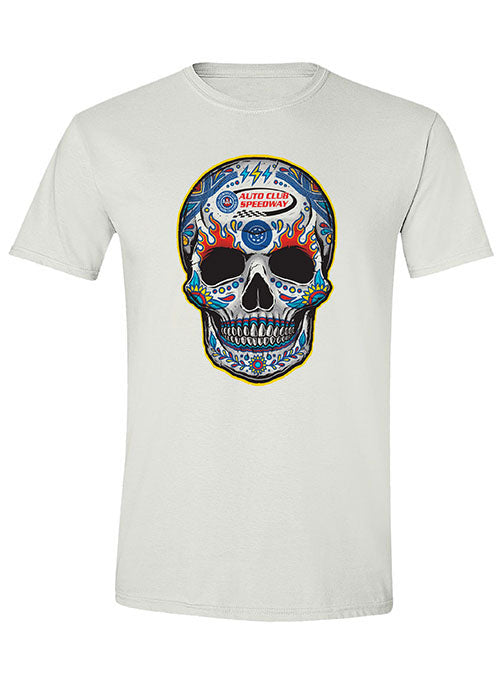 Auto Club Decorative Skull T-Shirt in White- Front View