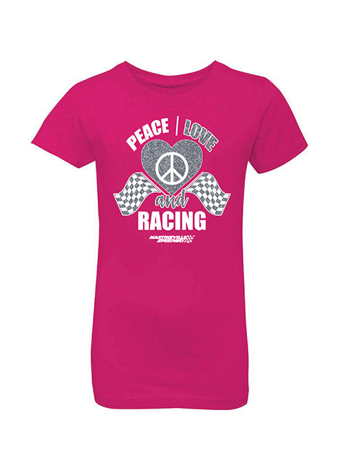 Youth Girls Martinsville Speedway Peace, Love and Racing T-Shirt - Front View