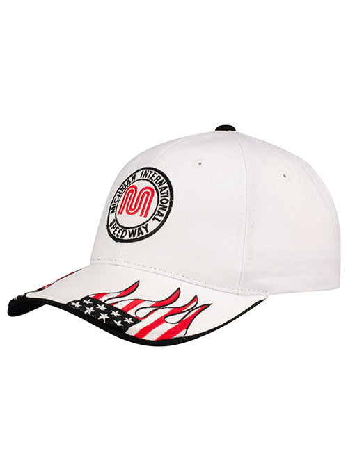 Michigan Americana Flames Hat in White - Left Side View