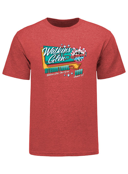 2022 Go Bowling at the Glen Event T-Shirt in Heather Red - Front View