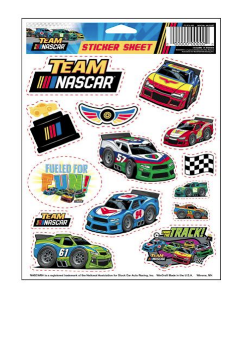 NASCAR Kids Sticker Sheet - Front View